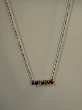 Gold Multi-Gem Bar Necklace
